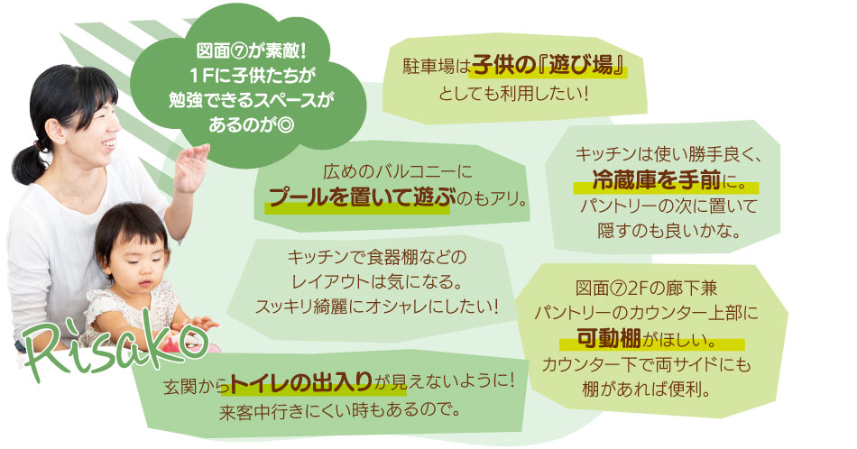ママん家プロジェクト4図面⑦が素敵！1Fに子供たちが勉強できるスペースがあるのが◎